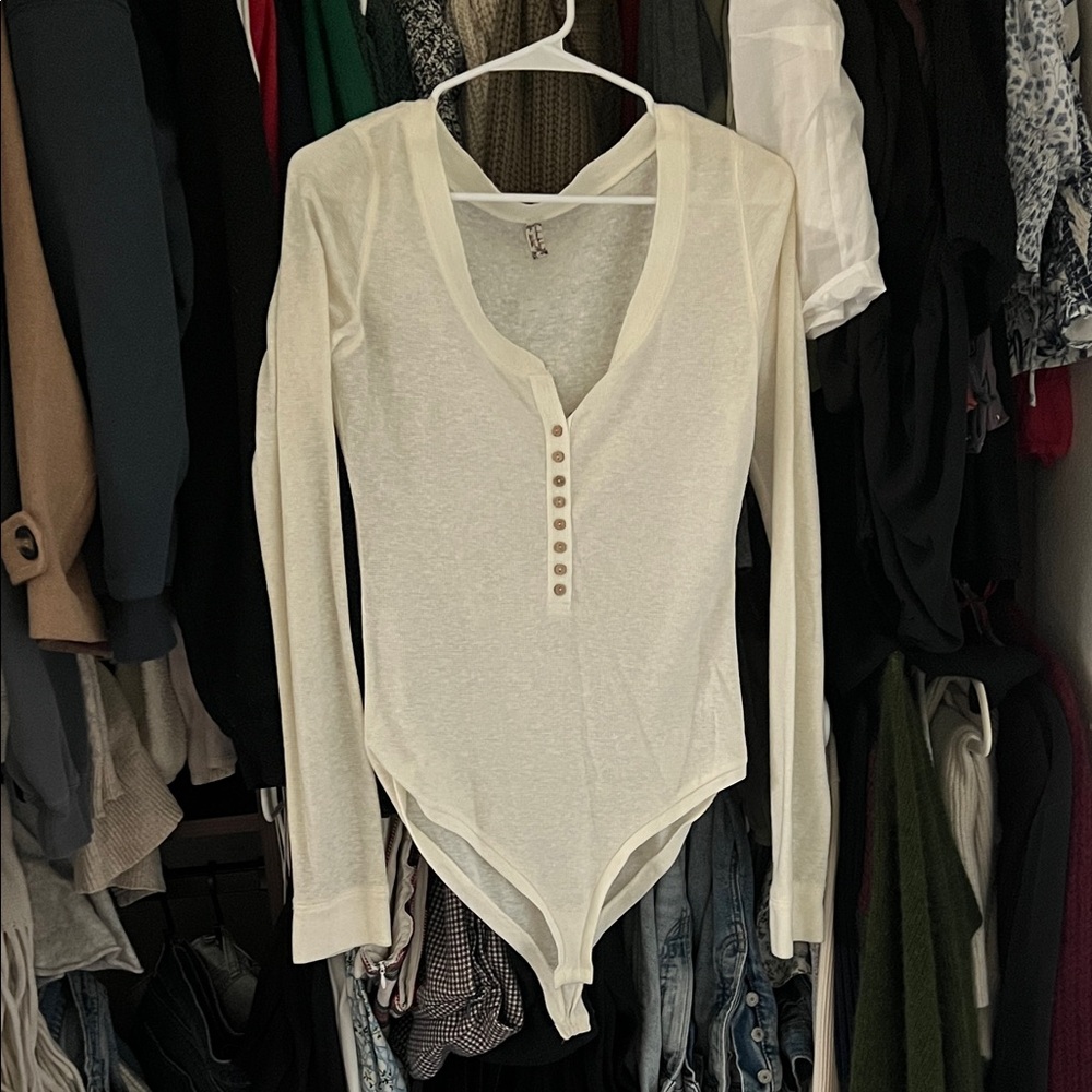 Free People Cream Long Sleeve Bodysuit